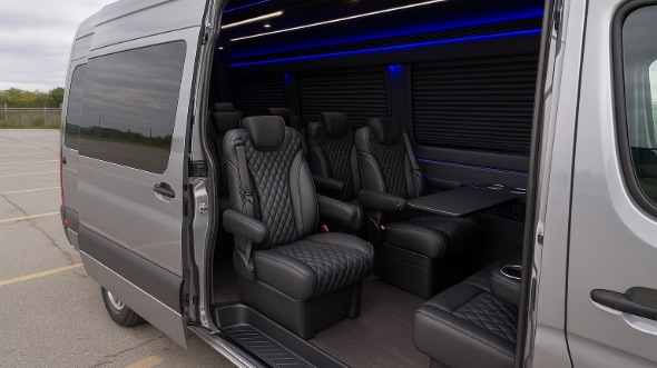 Interior of Charter Bus Company Anderson's Sprinter Van Rental With Driver in Anderson